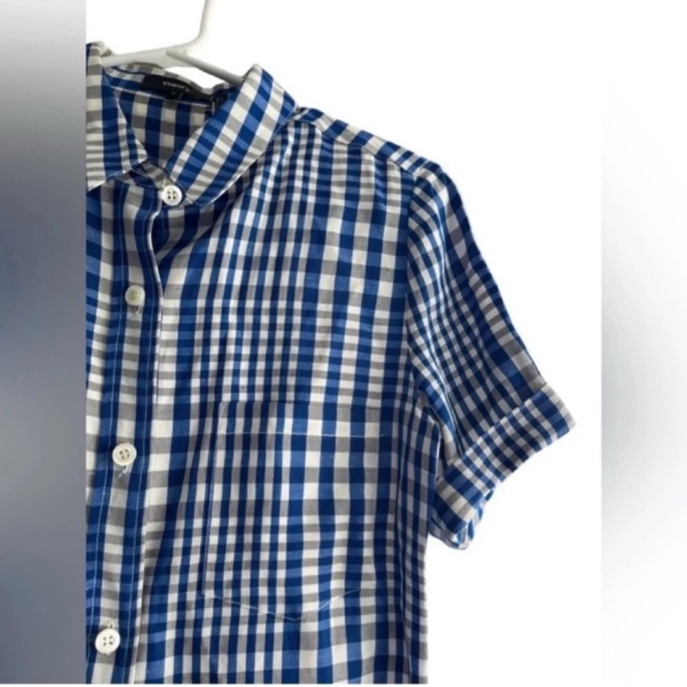 THEORY Mayvine Dillon Plaid Linen-Blend Mini Shirt Dress Size 6 - Picture 9 of 13